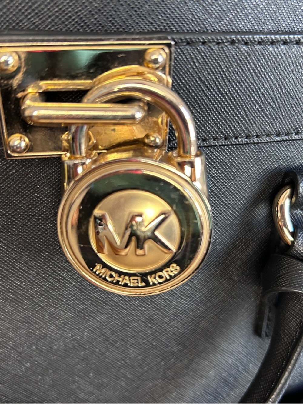 Michael Kors Hamilton Satchel Black Leather | Gold Lock | - Picture 11 of 16